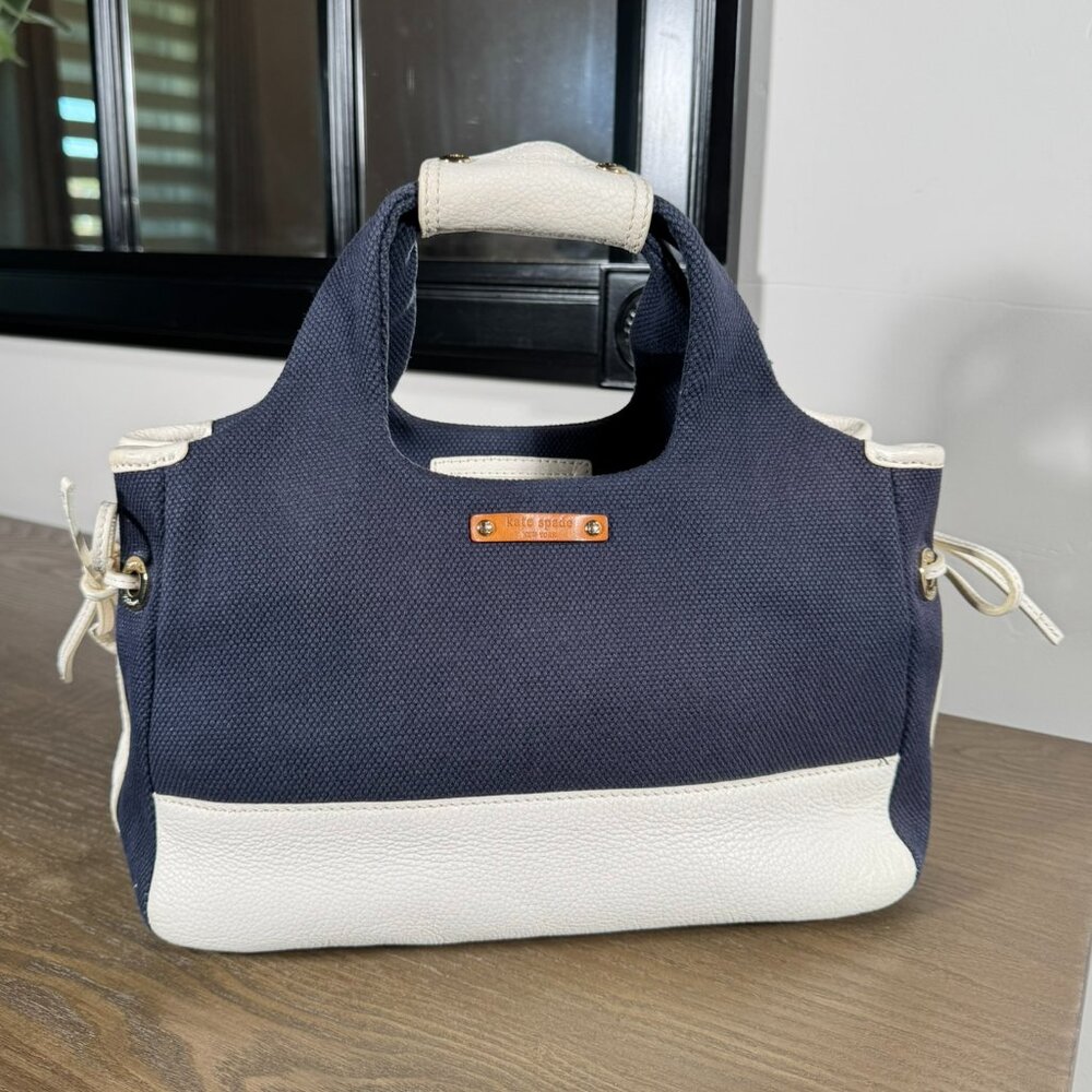 Kate Spade New York Navy Canvas & White Leather Trim Tote/Satche